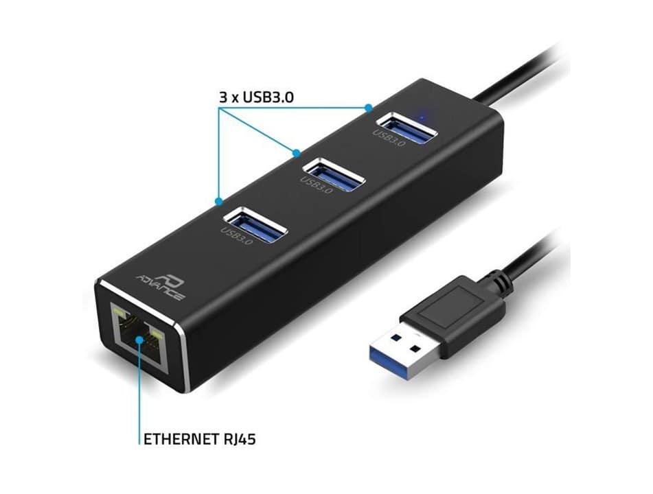 Adaptateur USB 3.0 vers Ethernet + 3 USB 3.0