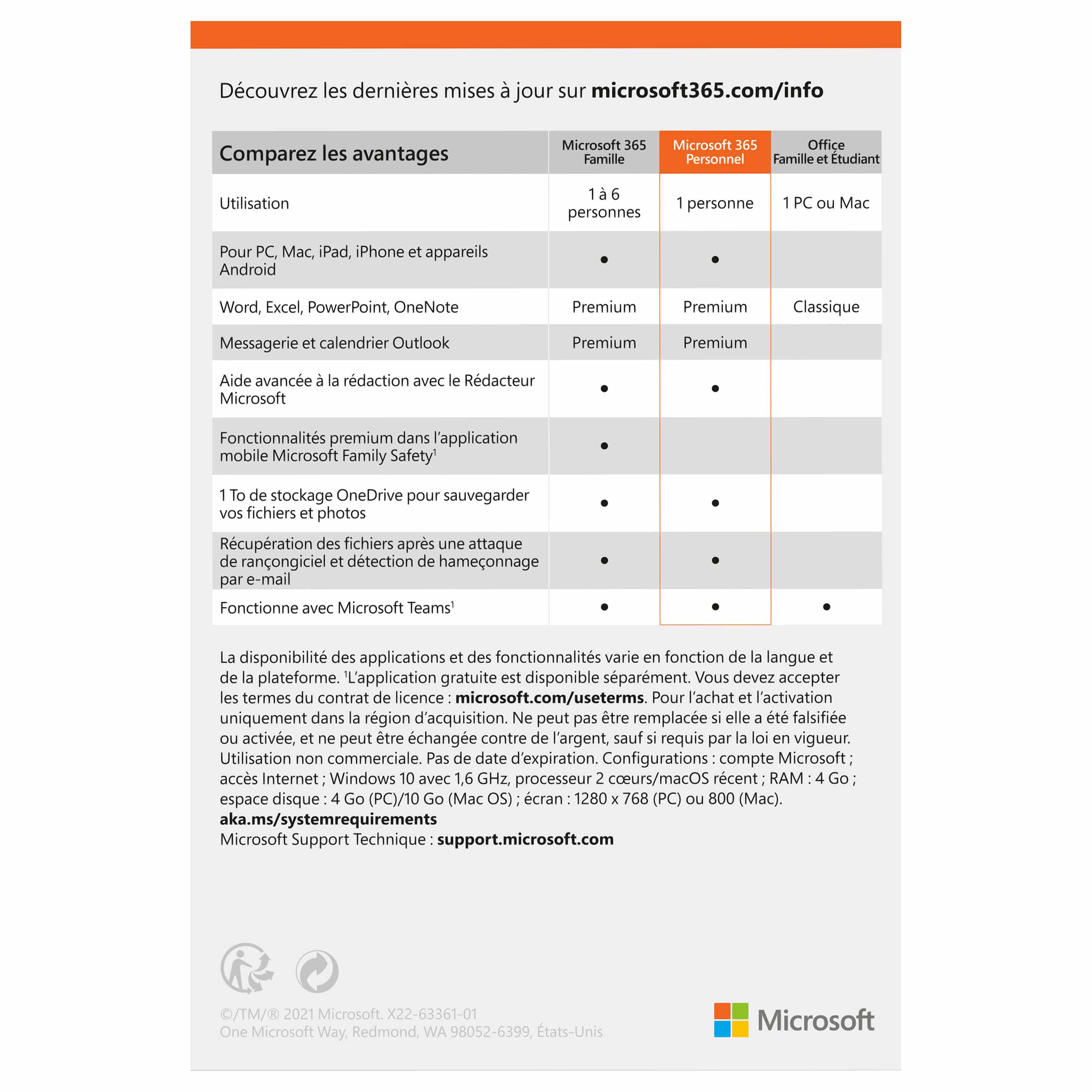 Logiciel Microsoft Office 365 - Personnel (1an)